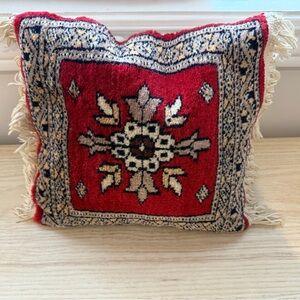 Red Decorative Boho Kilim Pillow with Fringe
